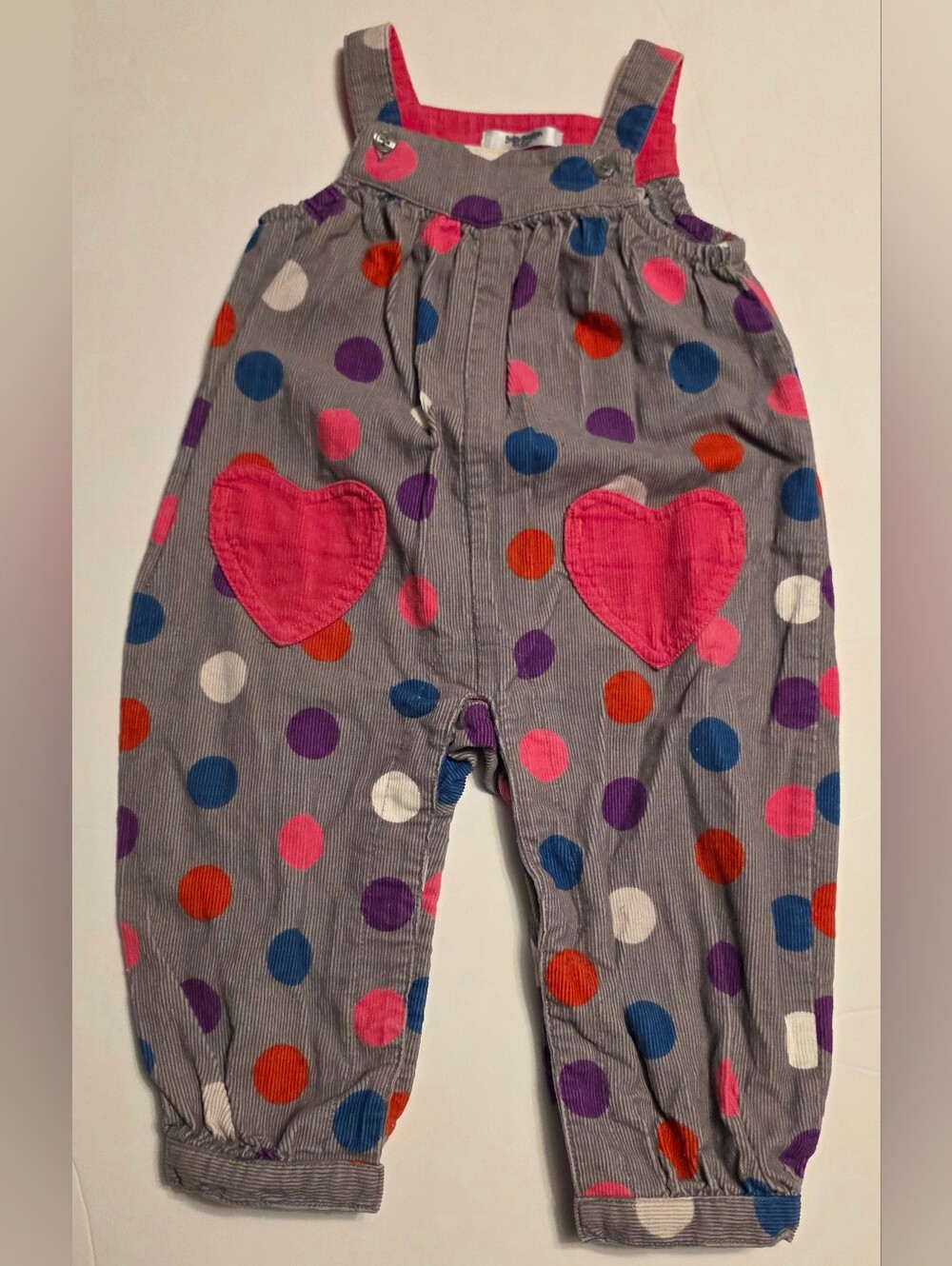 Baby Boden Gray Corduroy Overalls with Polka Dots Size 6-12 Months - Picture 2 of 8
